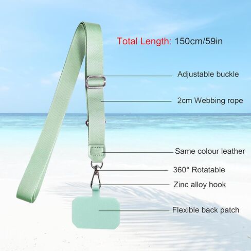 Phone Lanyard - Phone Lanyard Crossbody Adjustable, Universal Cell Phone Lanyard,Phone Strap Crossbody Compatible with Most Smartphone,1× Adjustable Neck Strap, 1× Wrist Strap, 1 x Patch(Green+Beige) in Saudi Arabia