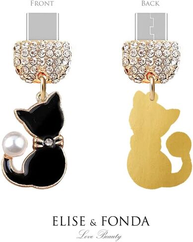 ELISE & FONDA TP195 Type-C USB منفذ شحن كريستال مضاد للغبار قابس صغير على شكل حيوان أليف على شكل قطة صغيرة قلادة للهاتف الخلوي لهواتف Samsung Galaxy/Huawei/OnePlus/Xiaomi/oppo Android (أسود) in Saudi Arabia