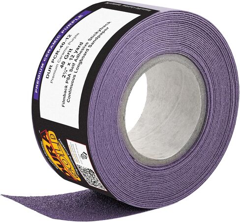 ورق صنفرة طويل من السيراميك من Dura-Gold Premium 40 Grit PSA Purple Film، 2-3/4 بوصة واسعة ومستمرة 12 ياردة - ظهر لاصق ذاتي اللصق لآلات الصنفرة الطويلة لملف الهواء للسيارات والخشب، وكتل الصنفرة اليدوية in Kuwait