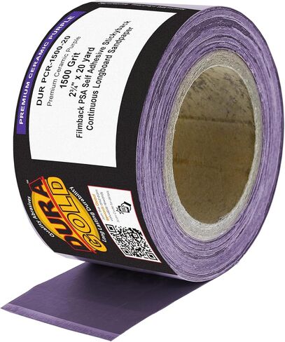 Dura-Gold Premium 1500 Grit PSA Purple Film Ceramic Longboard Sandpaper, 2-3/4" Wide Continuous 20 Yard Roll - Self Adhesive Stickyback for Auto & Wood Air File Long Board Sanders, Hand Sanding Blocks in Kuwait