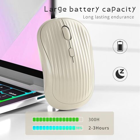 ماوس لاسلكي ONE-UP، 2.4 جيجا + بلوتوث، بطارية قابلة لإعادة الشحن، 4 مفاتيح، DPI: 800/1200/1600، صامت، نوع C، مستقبل USB Nano، مريح، محمول، لأجهزة الكمبيوتر المحمول، Chromebook، الكمبيوتر الشخصي، Mac، Windows (البيج) in Kuwait
