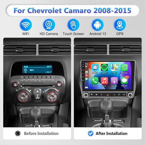 ستيريو راديو السيارة 2G+64G لسيارة شيفروليه تشيفي كامارو 2008-2015 مع CarPlay Android Auto، وحدة رأس شاشة تعمل باللمس 9 بوصات Android 13، HiFi Audio GPS Navi WiFi Bluetooth SWC HD in Saudi Arabia