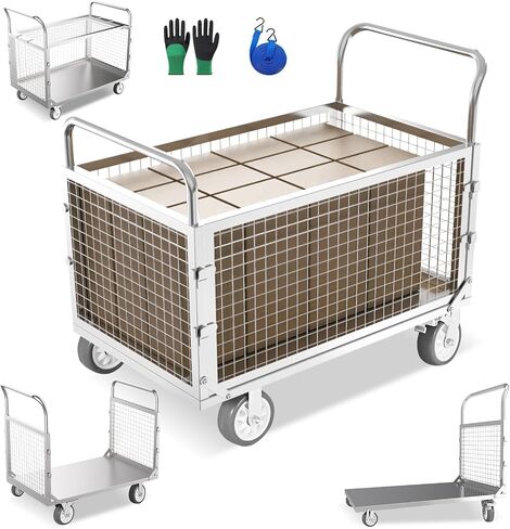 PYGHWNXH 4in1 Platform Truck Cart with Cage, Folding Flatbed Cart, Heavy Duty Push Cart Dolly 2200lbs Capacity with Swivel Wheels,Multipurpose Utility Hand Trucks Cart for Storage/Grocery/Laundry. in Saudi Arabia