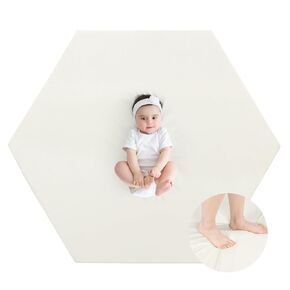 HOMBYS Memory Foam Hexagon Playpen Mat for Babies 6-12 Months,Extra Thick PU Leather Baby Play Mat for Floor with Removable Cover,Soft Waterproof Crawling Mat for Todders,Playmate for Baby