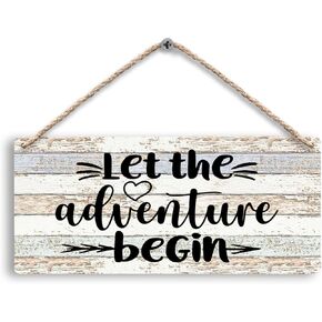 Let the Adventure Begin Hanging Wooden Signs 12x6, Rustic Adventure Cabin Camper Home RV Wall Decor, Camp Camping Lovers Adventure Home Decor Gifts for Camper Women Men