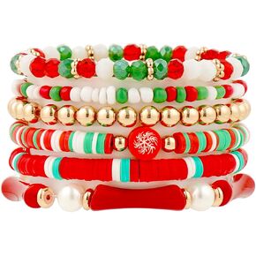 Sajidos Heishi Gold Beaded Bracelet Set for Women Stackable Colorful Acrylic Tube Polymer Clay Pearl Bead Stretch Bracelets Summer Beach Bohemian Bracelets Jewelry for Women Girls