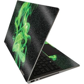 MightySkins Glossy Glitter Skin for HP Pavilion x360 14" (2020) - Green Flames | Protective, Durable High-Gloss Glitter Finish | Easy to Apply, Remove, and Change Styles | Made in The USA