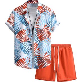 RoseSeek Men's 2 Piece Outfits Short Sleeve Button Down Hawaiian Shirt and Shorts Set Beach Tracksuits Sets