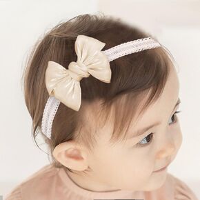 Bethynas Glitter Satin Bow-knot Headband for Baby Girls Handmade Ribbon Bow Toddler Hairband Infant Soft Lace Elastic Headband Birthday Party Hair Accessory for Newborn Baby (Ivory)