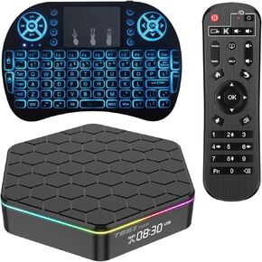Android TV Box 12.0,T95ZPLUS H618 2GB RAM 16GB ROM with Backlit Mini Wireless Keyboard Quad-Core Cortex-A53 CPU,2.4GHz/5GHz Dual Band WiFi6 6K Ultra HD Resolution Bluetooth 5.0