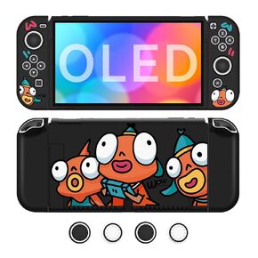 JEMDO Protective Case Compatible with Nintendo Switch OLED 2021, TPU Soft Slim Dockable Cover Protective Case Accessories for Switch Console and Grip Joy-Con, Switch Protector with Thumb Grips,Peely