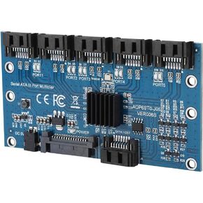 SATA3.0 1 to 5 Adapter Converter Motherboard, Hard Disk Riser Card, Multiplier SATA3.0 Expansion Card, with USB DC Power Cable, 6-Port 6.0Gbps SATA III Interface, for Win7 Win8 Win XP, etc