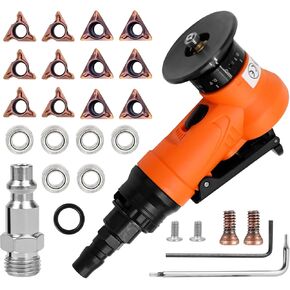 2 in 1 Mini Pneumatic Chamfering Machine, 45° Arc Corner Beveling Trimming Deburring Machine 30000RPM Handheld Chamfering Air Chamfer Tool with 1/4 Inch Air Inlet (C&R Angle Blades,Orange)