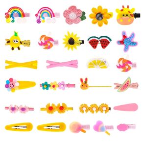 28PCS Cute Hair Clips for Baby Girls, Cartoon Rainbow Flower Fruit Candy Animal Patterns Hair Pins, Snap Hair Barrettes Accessories, for Baby Girls Teens Toddlers