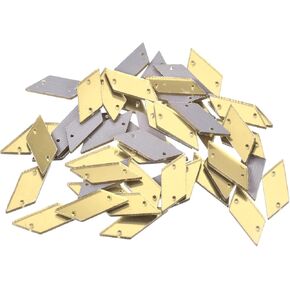 MECCANIXITY 50pcs Sew on Acrylic Irregular Mirror Piece Flat Back DIY Mirrored Rhinestones Mirror Beads for Evening Dresses Cloth Garment Red 29x10mm