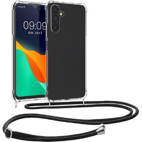 kwmobile Crossbody Case Compatible with Samsung Galaxy A25 Case - Clear TPU Phone Cover w/Lanyard Cord Strap - Black/Transparent