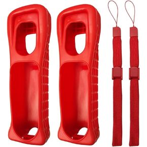 Silicone Soft Skin Case Cover with Wrist Strap for Nintendo Wii Remote Protective Sleeve Case (Red)