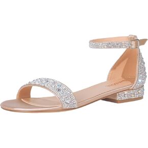 SheSole Women's Rhinestone Low Block Heel Sandals Sparkly Ankle Strap Sandal Bridal Wedding Dress Shoes Silver Gold