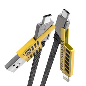 4 in 1 USB C Cable iPhone Lightning Cable - [SHEZI Series] 65W 4FT USB to Lightning Cable USB to USB C Cable Flat Braided Multi Charging Cable with Lightning/ Type C/ USB A, for Carplay & Android Auto