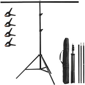 T-Shape Portable Backdrop Stand, 6.56x6.56ft/200x200cm Adjustable Photo PVC Background Support Stand System Kit with Carrying Bag, 4 Spring Clamps for Photography Video Studio Parties Wedding