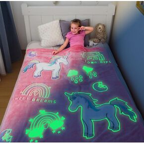 Dinosaur Blanket for Boys, Glow in The Dark Blanket for Boys and Girls Toddler - Soft Cozy Fleece Dino Blanket, Warm Throw Blanket, Blue Kids Plush Blanket, Kids Blanket and Throws 50" x 60"
