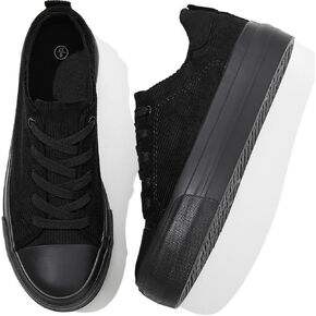 Adokoo Women's Platform Sneakers Corduroy White Sneakers Shoes for Women Black Low Top Lace Up Casual Fashion Walking Shoes