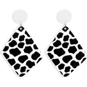 ANXIN Unique Hand Embossed Graffiti Acrylic Flower Drop Dangle Earrings Boho Simple Retro Geometric Daisy Flower Rectangle Contrast Plant Earrings For Women Girls Jewelry Gifts