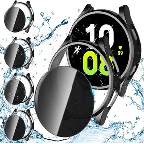 Suoman 4+4 Pack for Samsung Galaxy Watch 5/4 40mm Case + Privacy Screen Protector,Tempered Glass Protector + All-Round PC Matte Protector Cover Set [Anti-Peeping] for Galaxy Watch 5/4 40mm