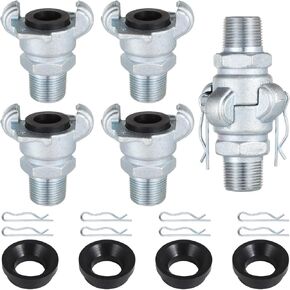 NPT Iron Air Hose Fittings, 4 Sets 3/4" Male End Chicago Fitting, Universal Hose Coupling, Air Hose Fitting Set with Safety Clips & Spare Rubber Gaskets, Carbon Steel Leakproof Air Hose Coupler