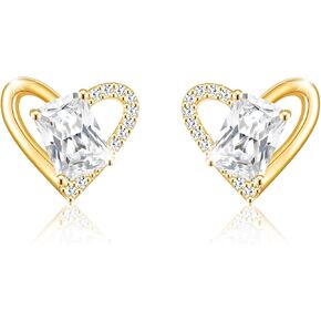 18K Gold Heart Earrings Studs Dainty Heart Shaped Earrings for Women Gold Plated Small Cute Heart Earrings Stud with Cubic Zirconia S925 Hypoallergenic Stud Earrings for Women Jewelry Gift in Saudi Arabia