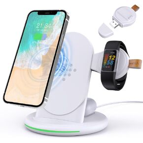 3 in 1 Wireless Charger for Fitbit Charge 6/5/Fitbit Luxe,Wireless Charging Station Compatible for iPhone 14/12 Pro Max/13/11/8, for Samsung Galaxy S22+ S22, for AirPods Pro/3 (Black)