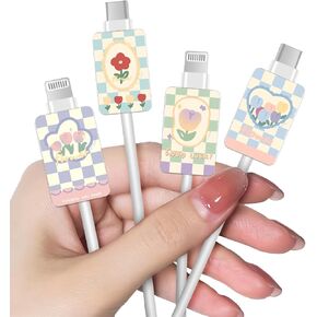 حامي كابل البيانات لجهاز iPhone Type-c، نمط رخامي فاخر فريد من نوعه 4 قطع حامي كابل الهاتف الناعم، واقي سلك الشحن، أداة تقطيع الكابل، موفر سلك الكابل للنساء والفتيات in Kuwait