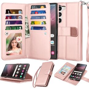 Njjex Galaxy S23 Case, for Samsung Galaxy S23 Wallet Case, [9 Card Slots] PU Leather ID Credit Holder Folio Flip [Detachable] Kickstand Magnetic Phone Cover & Lanyard for Samsung S23 [Black]