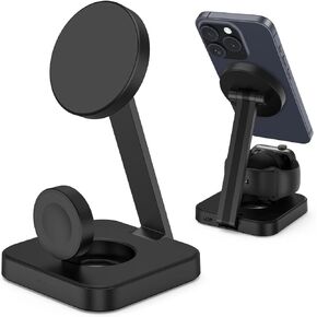 Magnetic Charging Station for Apple Watch 10/9/8/7/6,Foldable Wireless Charger for iPhone 16 15 14 13 12 Pro Max,3 in 1 Adjustable Angle Phone Holder Travel Dock,Mag-Safe Charger Stand for AirPods Pro