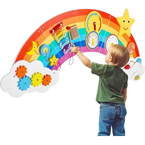 Joyibay Rainbow Sensory Wall Panel: Sensory Wall Toy Wooden Rainbow Busy Board Sensory Board Wall Toys 9 Sensory Activities Games for Toddlers Bedrooms Daycares