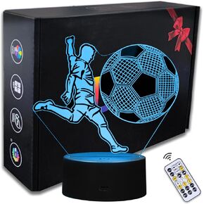 Soccer Night Light, 3D LED Night Lamp for Boys - Soccer Themed Bedroom Lamps, Optical Illusion Lamp with Remote Control, Perfect for Kids' Room Décor, Cool Gifts for Soccer Lovers