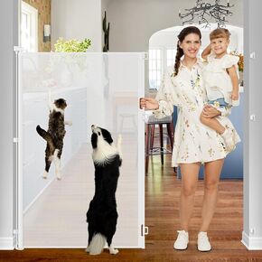 55 Inch Extra Tall Pet Gate Tall Retractable Baby Gate - No Jumping, Extends to 55" Wide Retractable Gate Outdoor Retractable Dog Gate Indoor Extra Tall Baby Gate Tall Pet Gates for Doorways, White