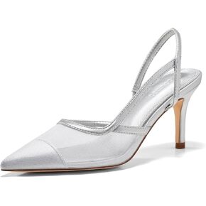 Coutgo Womens Slingback High Heels Closed Pointed Toe Pumps Patchwork Mesh Party Dress Shoes