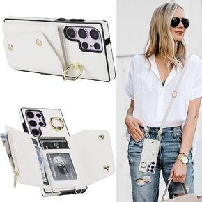 for Samsung Galaxy S23 Ultra (Not S23) Phone Case for Women, Crossbody Wallet Case with Credit Card Holder Lanyard Shockproof Purse Kickstand Case for Samsung S23 Ultra.Crossbody Purple