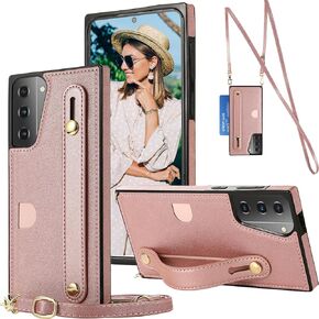 for Samsung Galaxy S21+ Plus (Not S21) Crossbody Wrist Strap Wallet Case with Card Slot for Women Girl, Removable Adjustable Shoulder Lanyard Cover Case for Samsung Galaxy S21 Plus XK-Purple