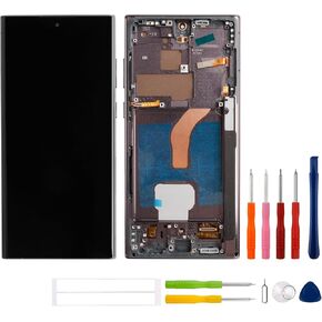 شاشة LCD متوافقة مع هاتف Galaxy S22 Ultra (أسود مع إطار) (مع وظيفة بصمة الإصبع) SM-S908B SM-S908U 6.8 بوصة استبدال مجموعة محول الأرقام لشاشة تعمل باللمس + أدوات in Kuwait