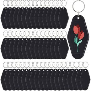 Yoption 50pcs Blank Motel Keychain Bulk with Rings, Clear With Glitter Vintage Hotel Keychains Key Tag for Vinyl DIY Crafts and Luggage Tag (Clear With Glitter)