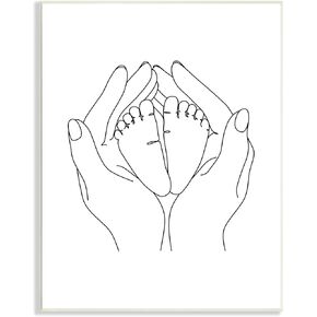 Stupell Industries Hands Holding Baby Feet Minimal Line Drawing, Designed by JJ Design House LLC Canvas Wall Art, 16 x 20, Black