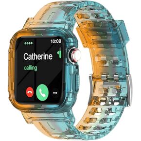 Compatible with Apple Watch Bands 38mm 40mm 41mm, Jelly Crystal Clear Sport Band for Women Men Strap Bumper Case for iWatch Series 9/8/7/6/5/4/3/2/1/SE, Clear