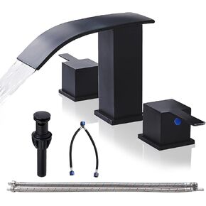 hotis ماتي الأسود شلال الحمام صنبور 3 حفرة، الحديثة 8 بوصة واسعة النطاق الحمام بالوعة الحنفية، 2 مقابض مرحاض الغرور بالوعة الحنفية مع المنبثقة استنزاف وخطوط العرض in Kuwait