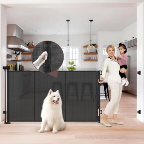Reinforced 41 Inch Extra Tall Retractable Baby Gates 80" Wide Retractable Dog Gate with Support Rods – Prevents Crawling Under, Indoor Long Baby Gate Retractable Gate Outdoor Extra Tall Dog Gate/Black