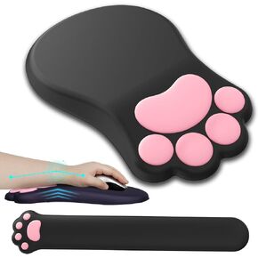 Ergonomic Mouse Pad with Wrist Rest and Keyboard Wrist Rest,Cute Comfortable Computer Mouse Pad Wrist Support, Pain Relief Mousepad with Non-Slip PU Base for Desk Laptop Gaming Office,Black
