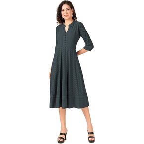 فستان Ladyline النسائي Anarkali Style Kurti Rayon Chikan المطرز Lucknowi Dress Boho