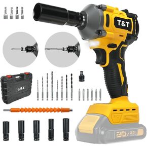 Cordless Impact Wrench for Dewalt 20v, Brushless Power Impact Wrench, 1/2 inch Cordless Drill, 350 N.m, 2800 RPM, Electric Wrench with 5 Sockets and LED Light for Car and Industrial(No Battery)