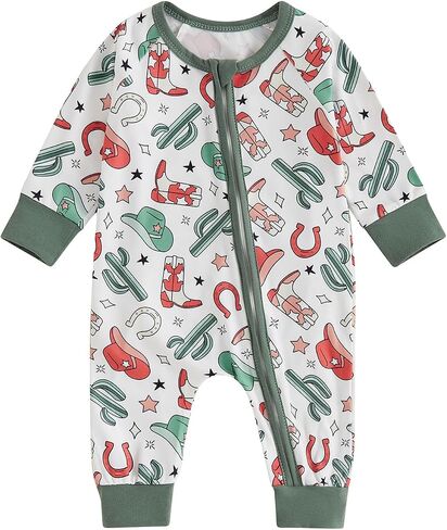 Western Baby Boy Clothes Fall Zipped Cowboy Romper Outfit Infant Cow Print One-piece Jumpsuit Overall Country Stuff in Saudi Arabia